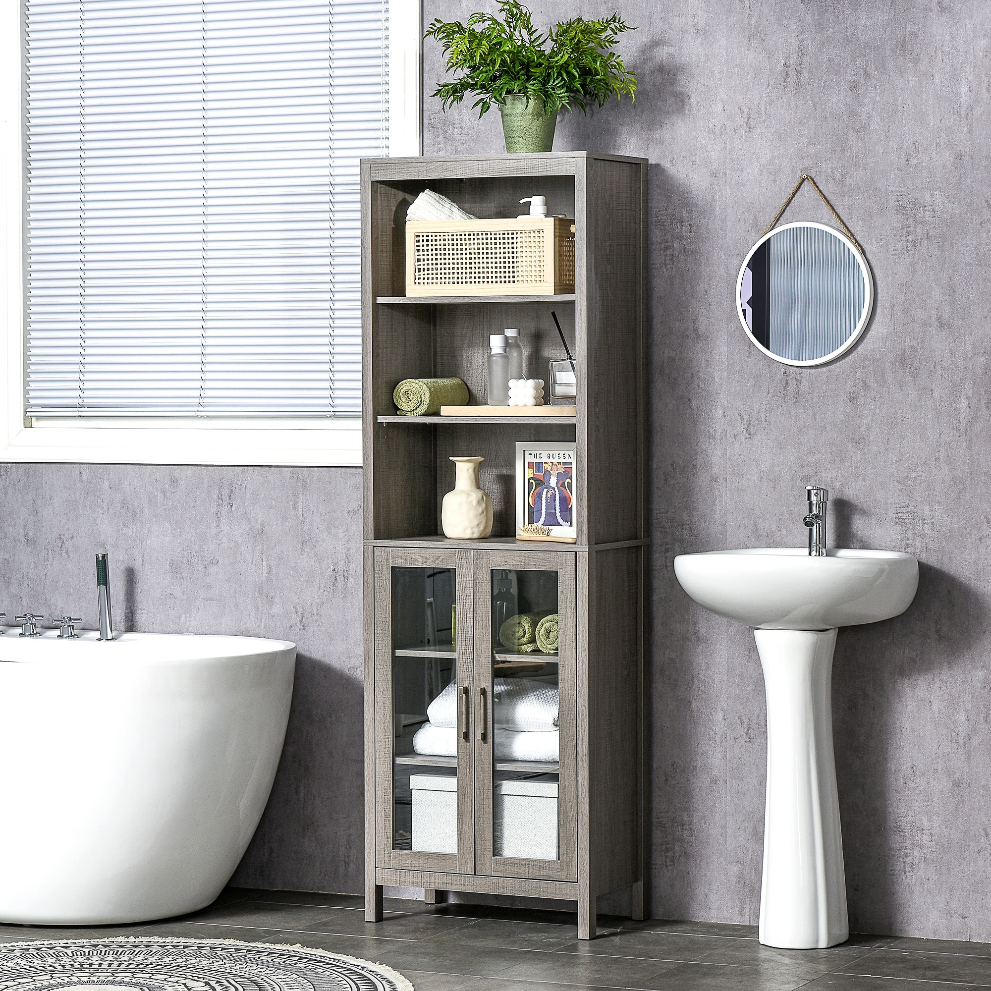 kleankin Modern Bathroom Floor Cabinet, Free Standing Linen