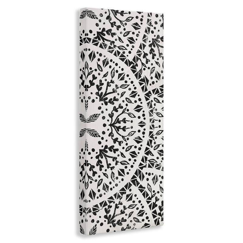 Stupell Boho Fractal Pattern Study Vintage Style Distressed Botanicals Canvas Wall Art - Black