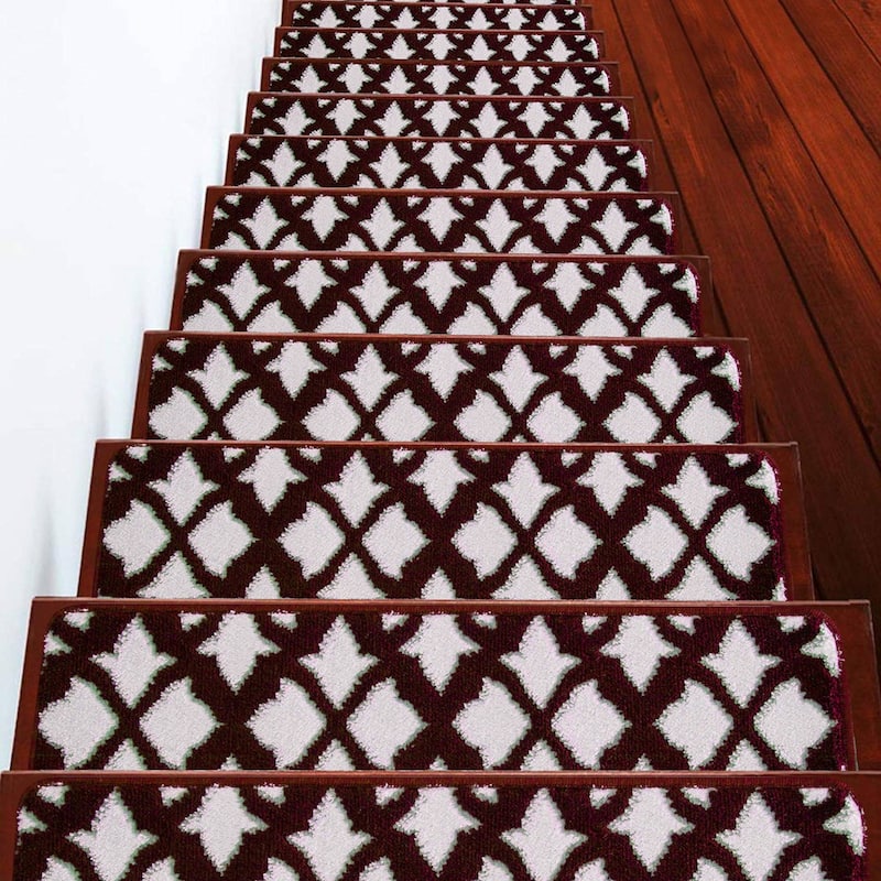 SUSSEXHOME Floral Collection Stair Treads 9 in. x 28 in. - 7-PACK - Red-White