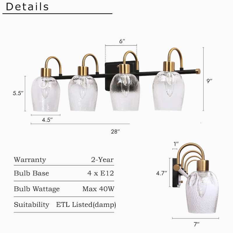 Modern 1/2/3/4-Light Bathroom Vanity Light Black Gold Wine Glass Wall Sconces