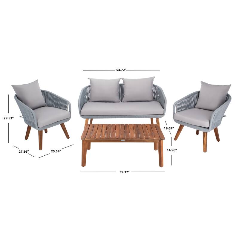 SAFAVIEH Outdoor Tobia 4-Piece Patio Conversation Set - 55W x 30D x 28H