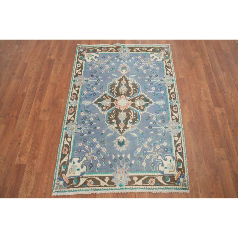 Hand Knotted Oriental 100% Wool Carpet Traditional Floral Purples Tabriz Area Rug - 4' 5'' X 3' 0''