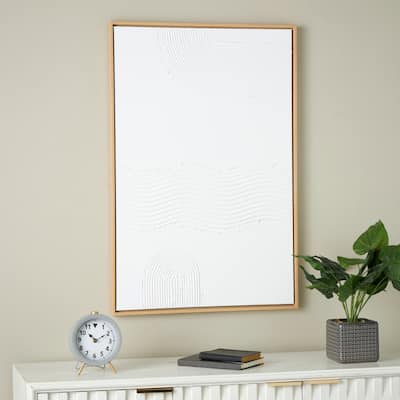White Canvas Abstract Framed Wall Art with Brown Frame