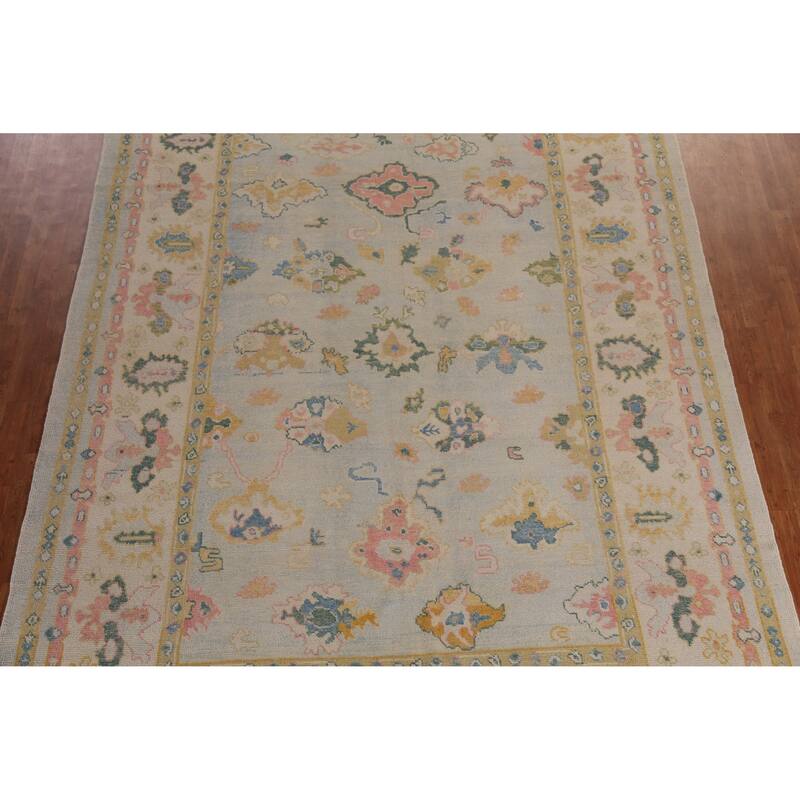 Hand Knotted Oriental 100% Wool Carpet Transitional All-Over Beige & Ivories Oushak Area Rug - 13' 2'' X 9' 5''