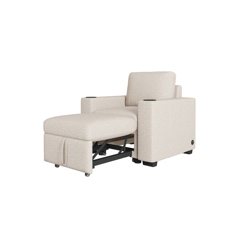 Roomfitters 35 Inch Modern Single Pull-Out Sofa Bed Chair with USB Ports and Cup Holders, Chenille