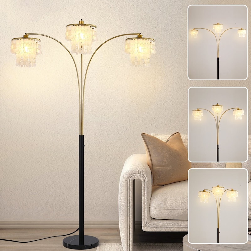 Brio 90" 3-Light Modern Gold Arc Floor Lamp - 90