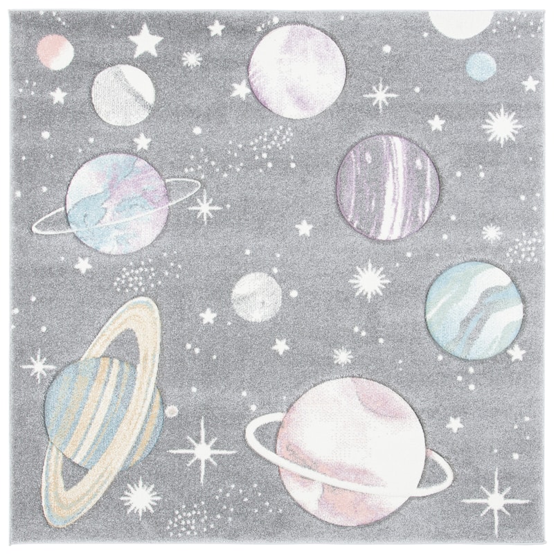 SAFAVIEH Carousel Kids Selvinaz Solar System Rug - 3' Square - Grey/Lavender