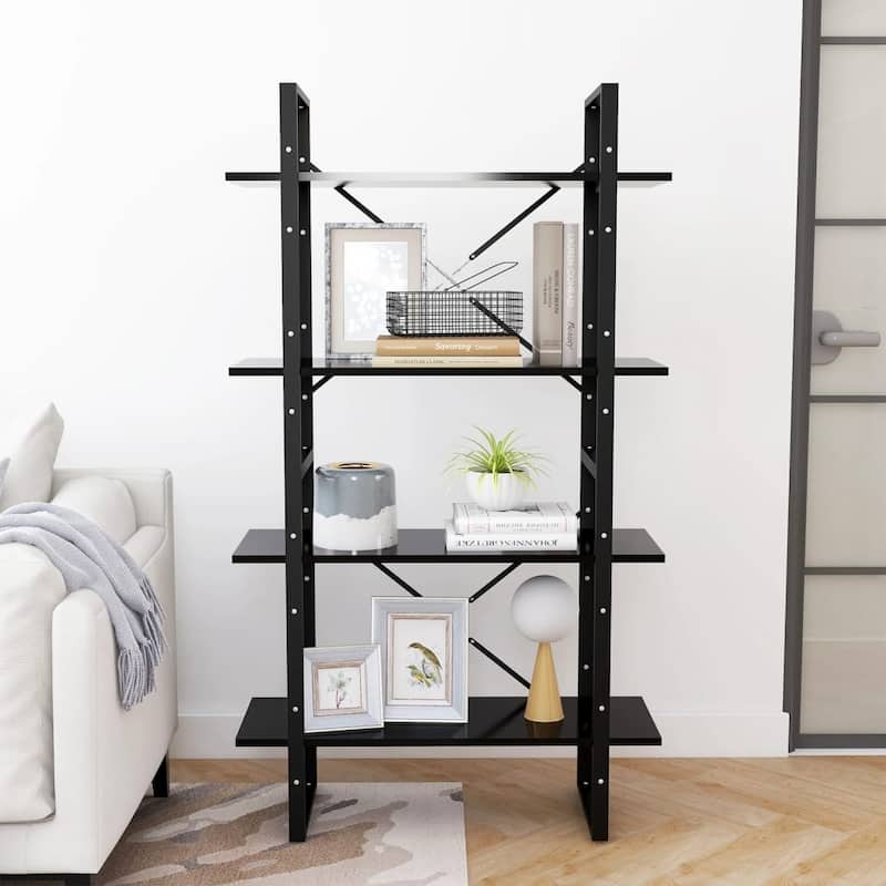 vidaXL 4-Tier Book Cabinet Black 31.5"x11.8"x55.1" Solid Pine Wood