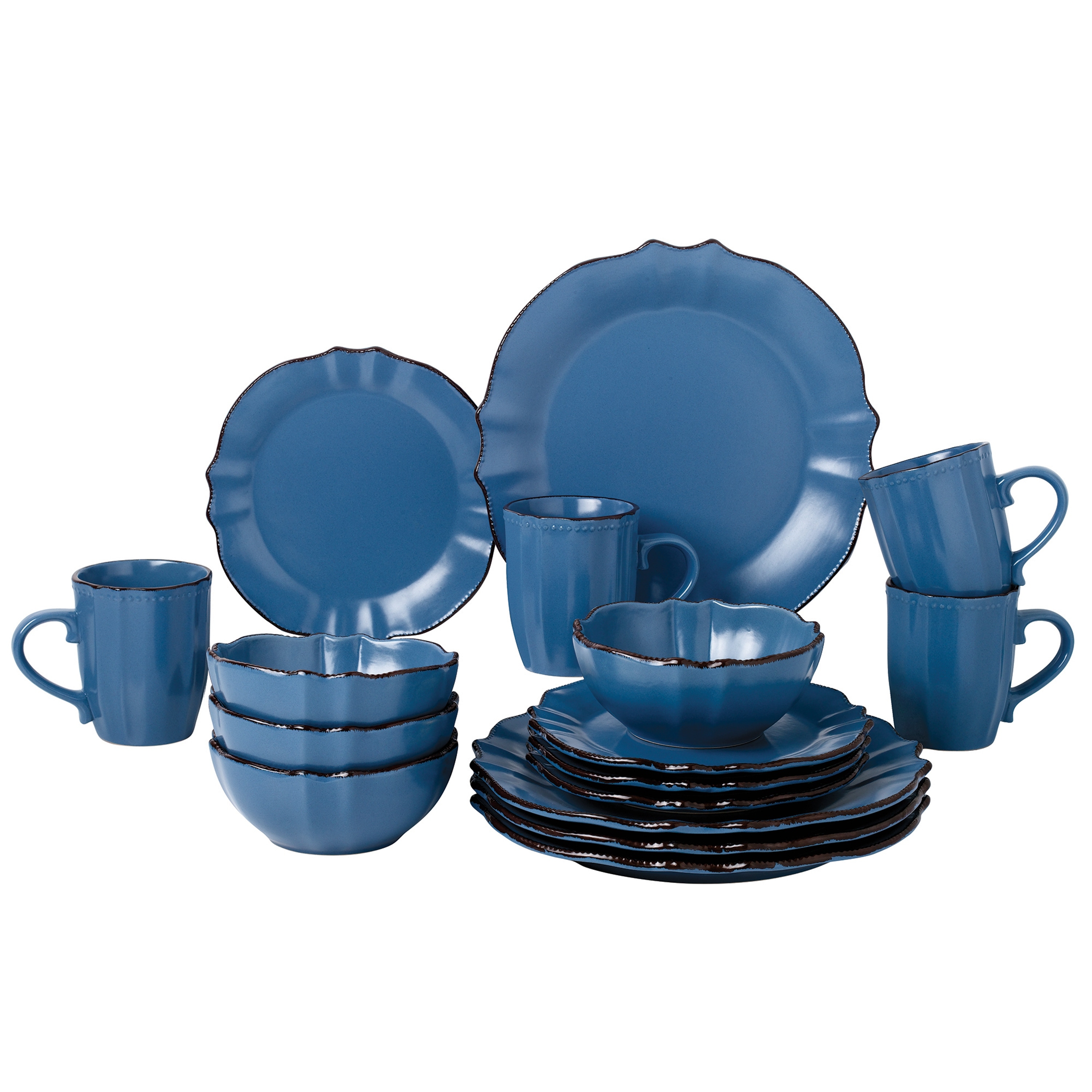 Lorren Home Trends 16 Piece Scalloped Edge Yale Blue Dinnerware