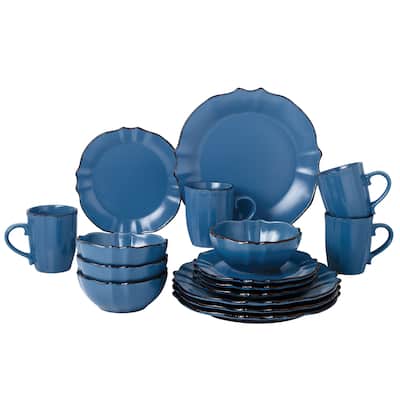Lorren Home Trends 16 Piece Scalloped Edge Yale Blue Dinnerware