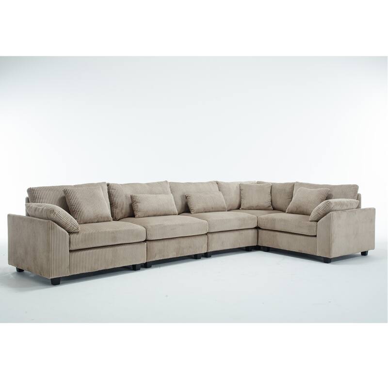 146'' Convertible 5-Seater Modular Sofa with Plush Cushions