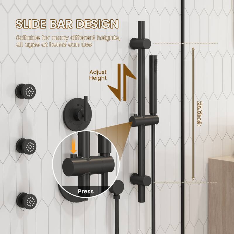 3-Spray Pressure Balanced 10 in. Wall Mount Fixed and Handheld Dual Shower Head 2.5 GPM with Adjustable Slide Bar and 3-Body Jet