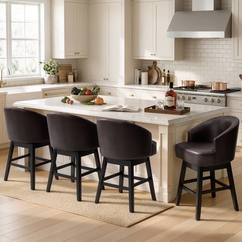 26.6" Counter Height Bar Stools Upholstered Solid Wood Swivel Barstool Set of 2/4 - Set of 4 - Coffee