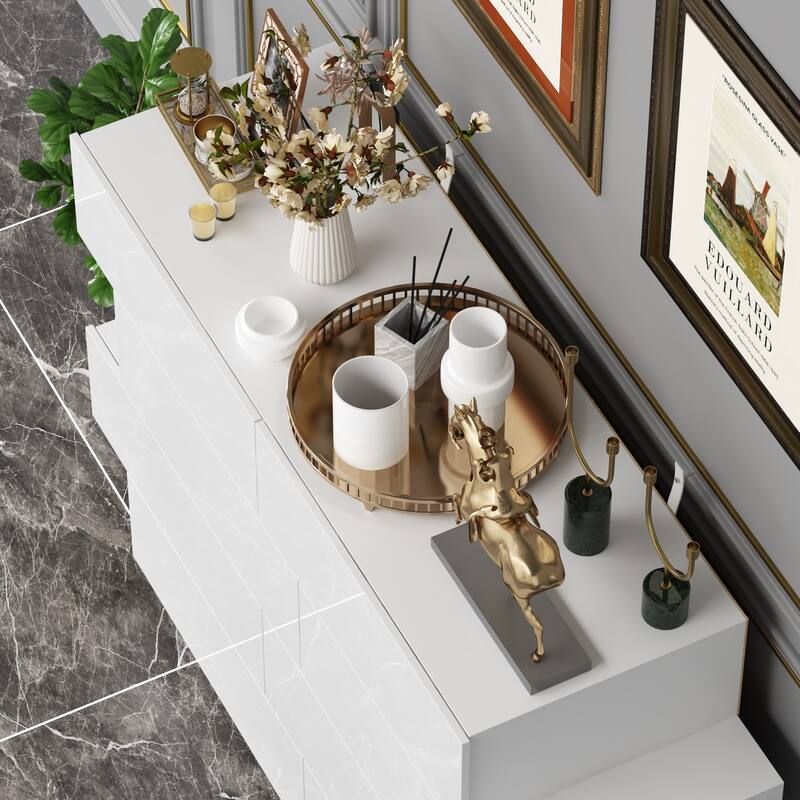 High Gloss White Eight-Drawer Dresser with Modern Design and Storage Chest
