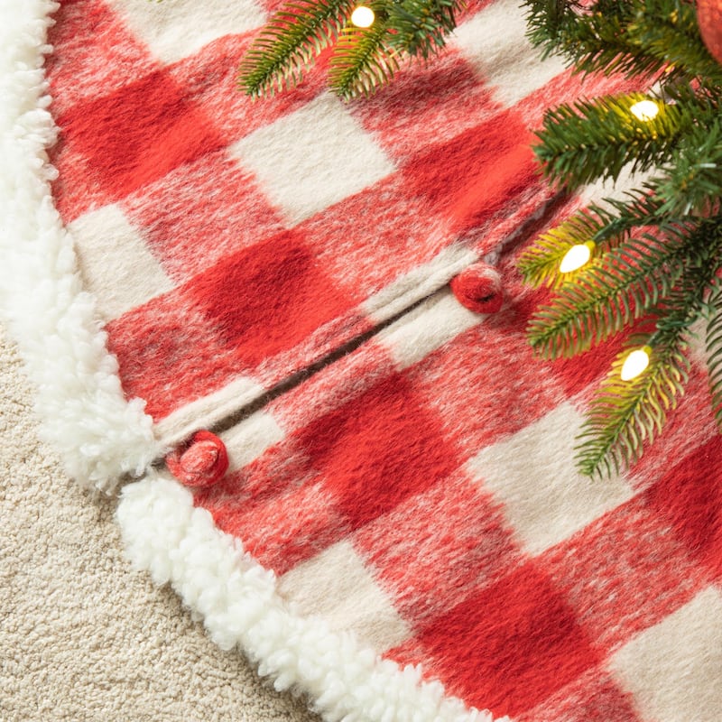 Glitzhome 48"D or 60"D Reversible Classic Plaid Flannel Christmas Tree Skirt - 48"D - Red & White