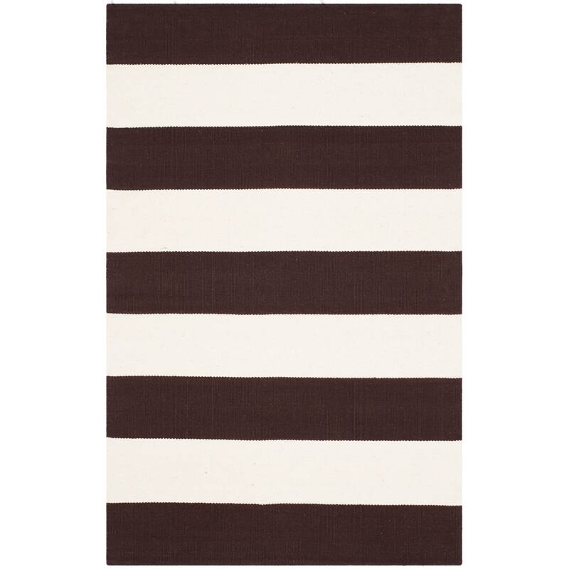 SAFAVIEH Handmade Montauk Caspian Stripe Cotton Flatweave Rug - 2'6" x 4' - Chocolate/Ivory
