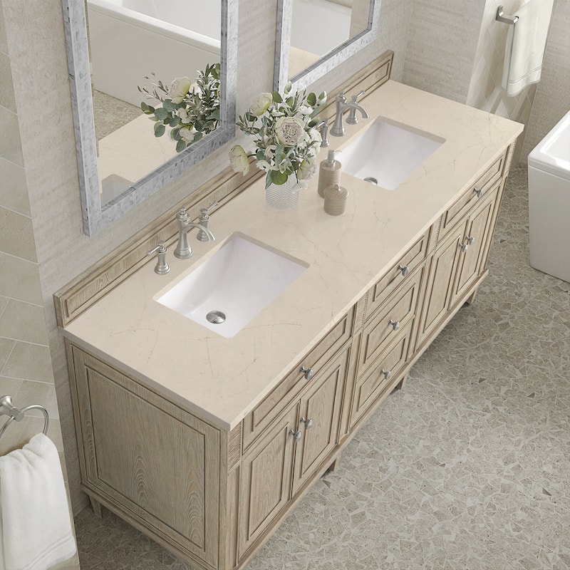 James Martin Vanities Lorelai 72" Double Vanity, Whitewashed Oak - Eternal Marfil