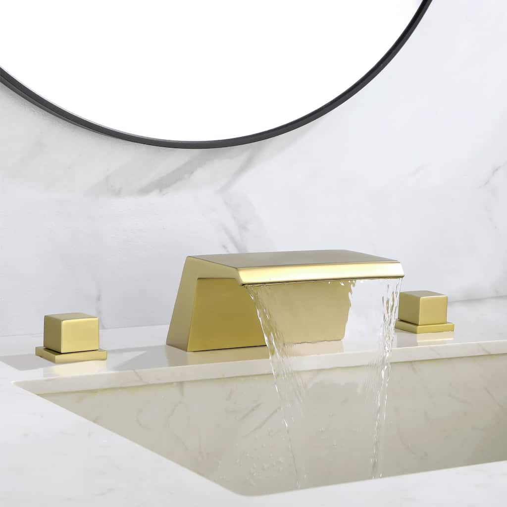 Widespread Bathroom Faucet Waterfall Bathroom Sink Faucet 3 Hole 8 Inch Doubel Handle Modern Vanity Basin Mixer Taps With Valve