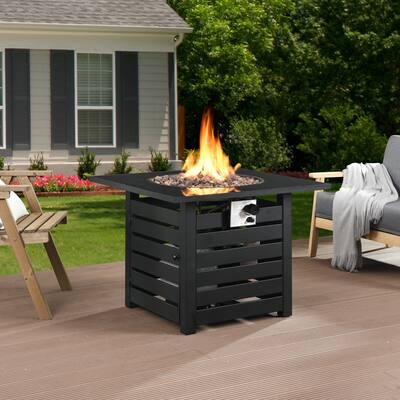 40000 BTU Square Metal Propane Gas Fire Pit Table with Gray Table Top