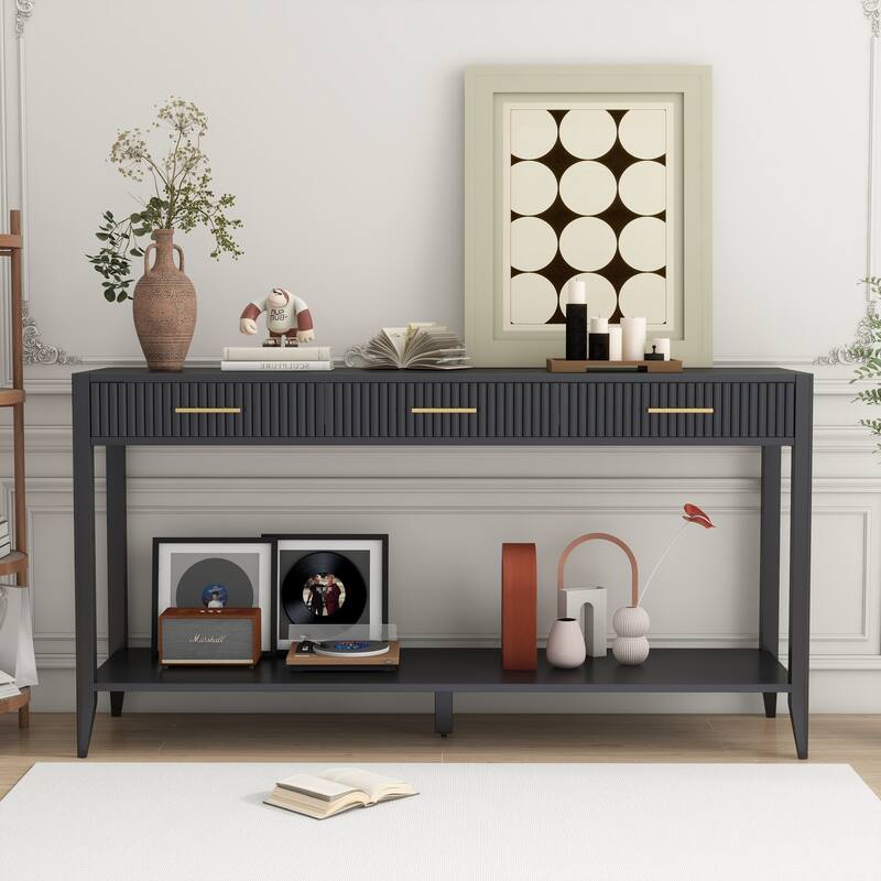 For Entry with Vertical Stripe Drawer Consoles - Black