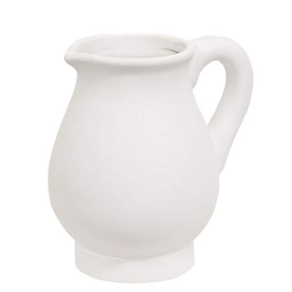 Modern White Ceramic Pitcher Vase with Wide Mouth