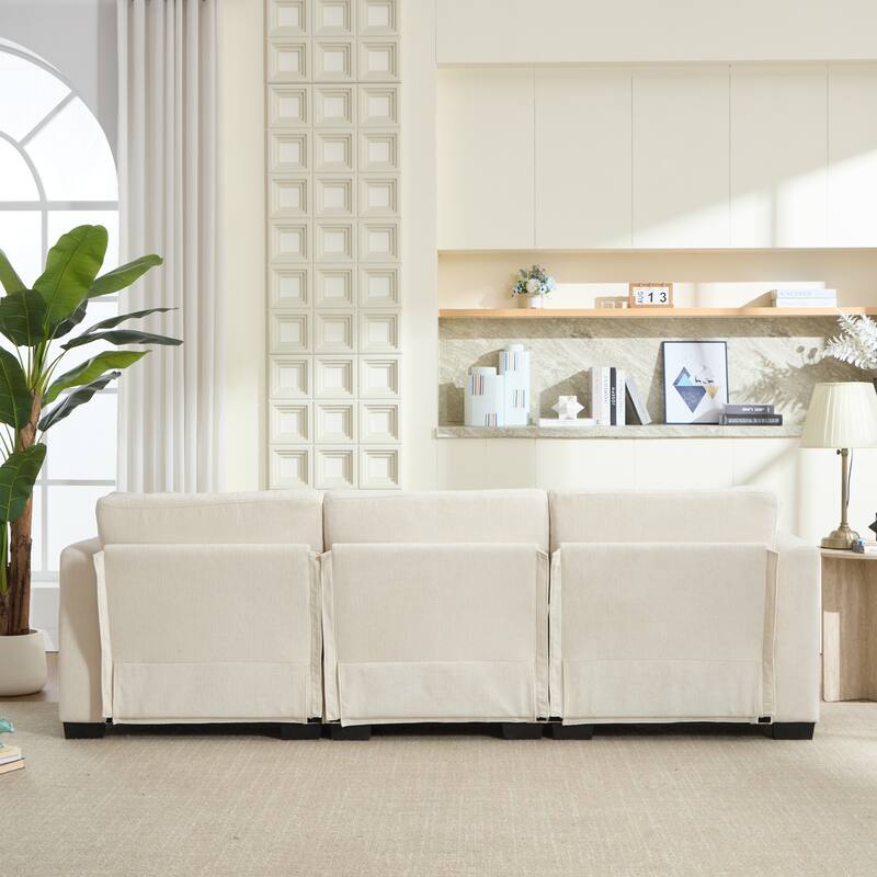 L-Shaped Modular Sectional Sofa with Storage Ottoman, 97" Chenille Corner Couch with USB Ports, Side Pockets