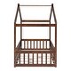 preview thumbnail 5 of 7, Walnut Twin Size Wood House Bed Frame with Roof and Fence