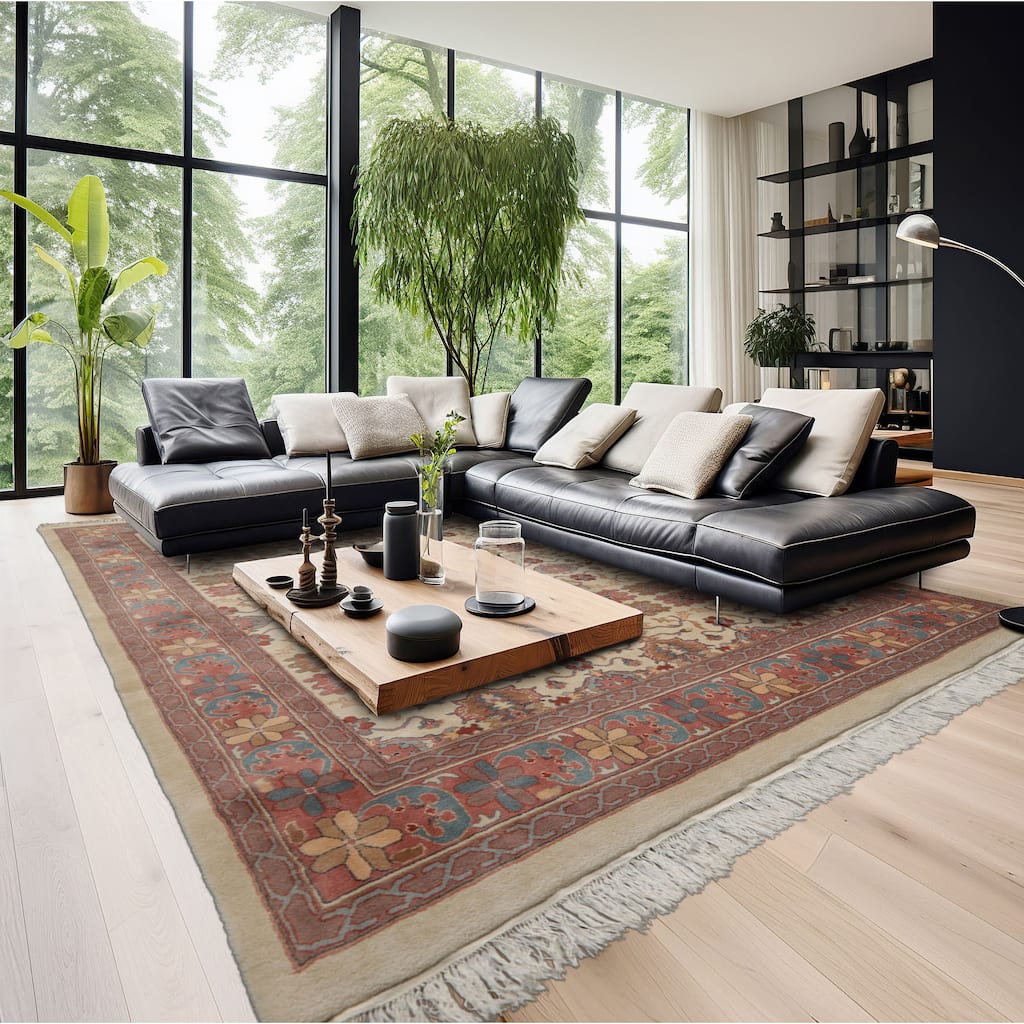 8x10 Hand Knotted Wool Ivory Jahan Old Plush Pile Pande Cameron Rug - 8' x 10'