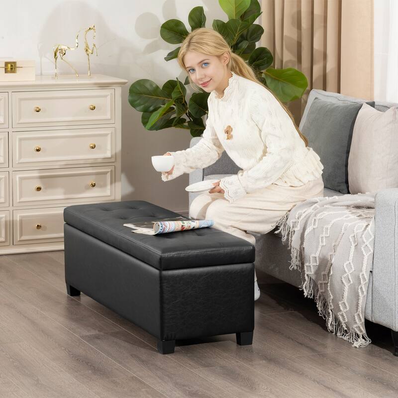Adeco 42" Faux Leather Storage Ottoman Bench for Bedroom - 42.1"X14.7"X15.4"