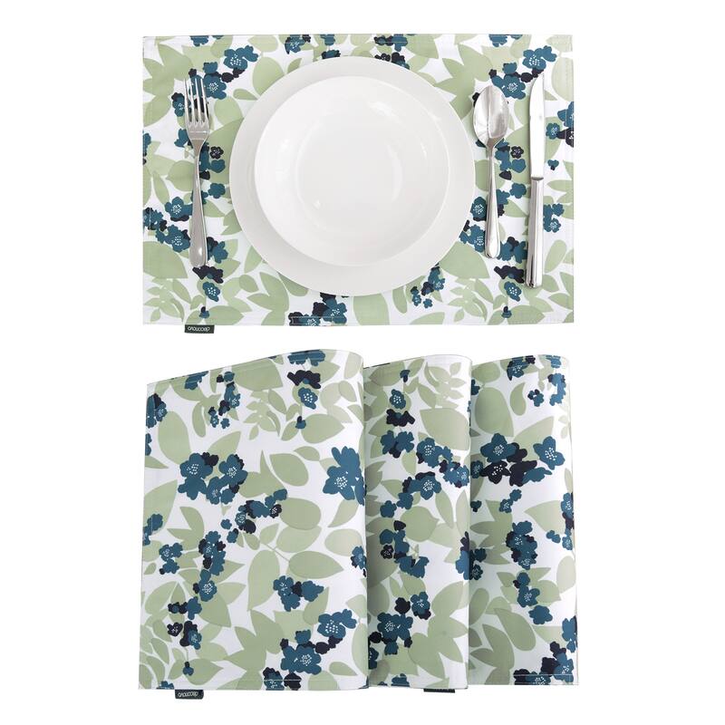 Deconovo Waterproof Oxford Floral Placemats ( Pack of 4) - 12x18 Inch - Dark Green