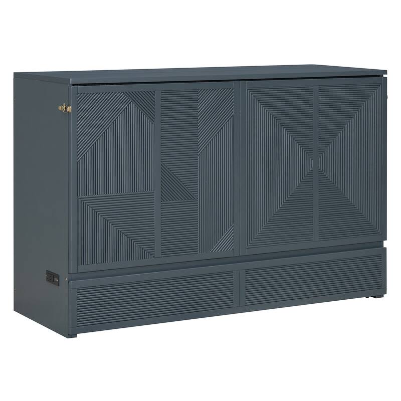 Wood Murphy Bed with Large Drawer, Murphy Cabinet with Foldable Panel, Living Room Murphy Cabinet Bed with USB Ports and Outlets