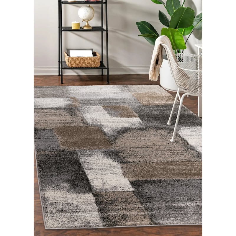 Brookfield Collection - Plush Brown/Grey Simple Patches Area Rug
