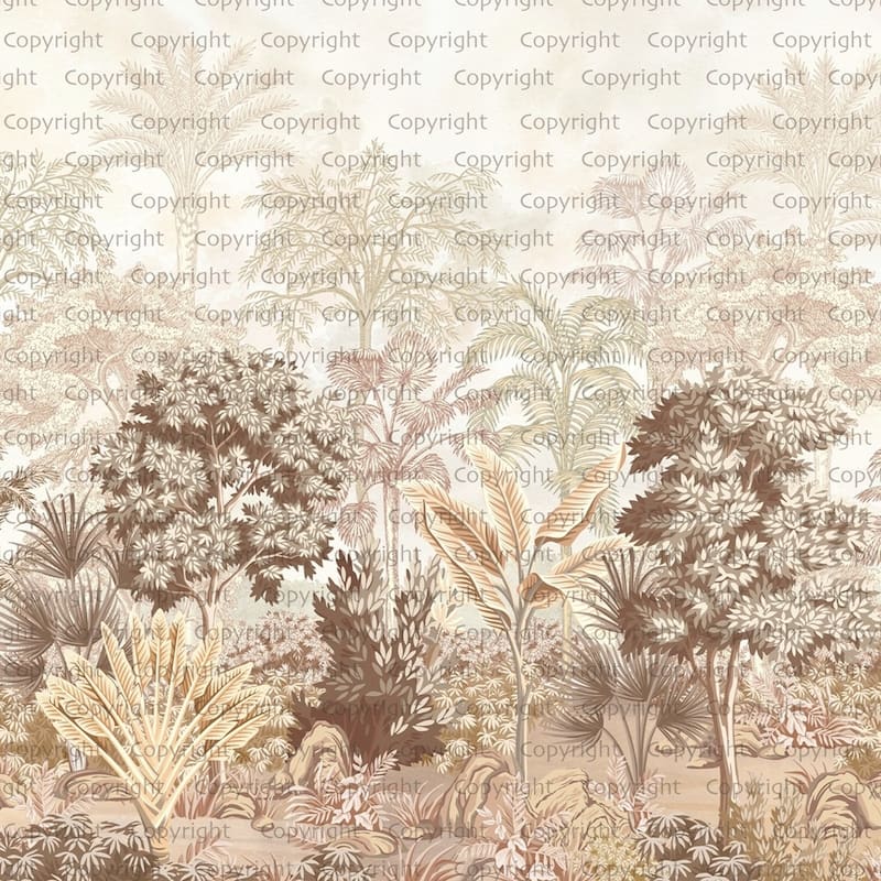 Pastel Tropical Forest Wallpaper Mural Purple Pink Foliage - Yellow - W:175" x H:118"