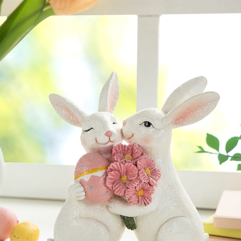 Glitzhome Easter Resin Bunny Table Decor Rabbit Figurines Lovely Gifts