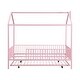 preview thumbnail 11 of 26, House-Shaped Metal Full Size House Bed with Semi-enclosed Fence and Twin Size Trundle