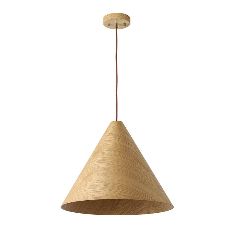 Modern Natural 1-Light Cone-Shaped Wood Grain Pendant - 17.7in
