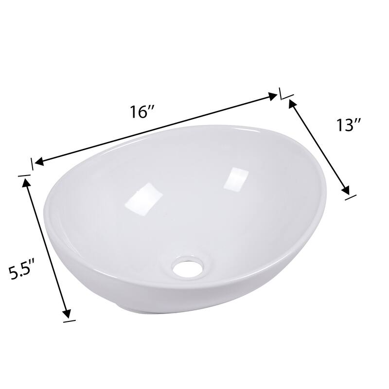 Sleek White Bathroom Vessel Sink - Contemporary Design, Durable Ceramic, and Easy Countertop Installation - 16in L
