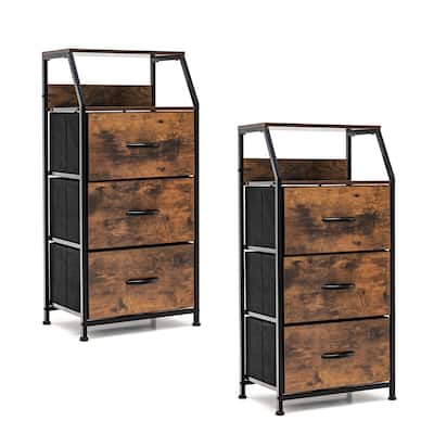 Gymax 2PCS 3 Drawer Dresser w/ Wood Top Sturdy Steel Frame Storage