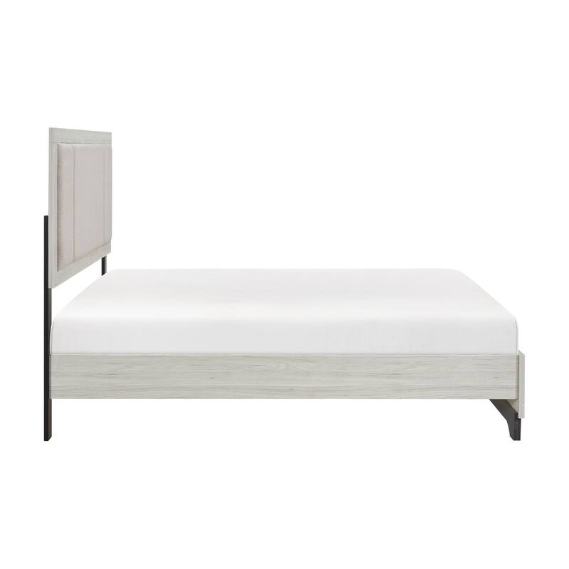 Modern Two-Tone White Oak & Gray Upholstered Queen Platform Bed with Headboard and Footboard