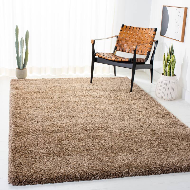 SAFAVIEH Milan Shag Maibritt 2-inch Thick Area Rug - 8' Square - Dark Beige - Square