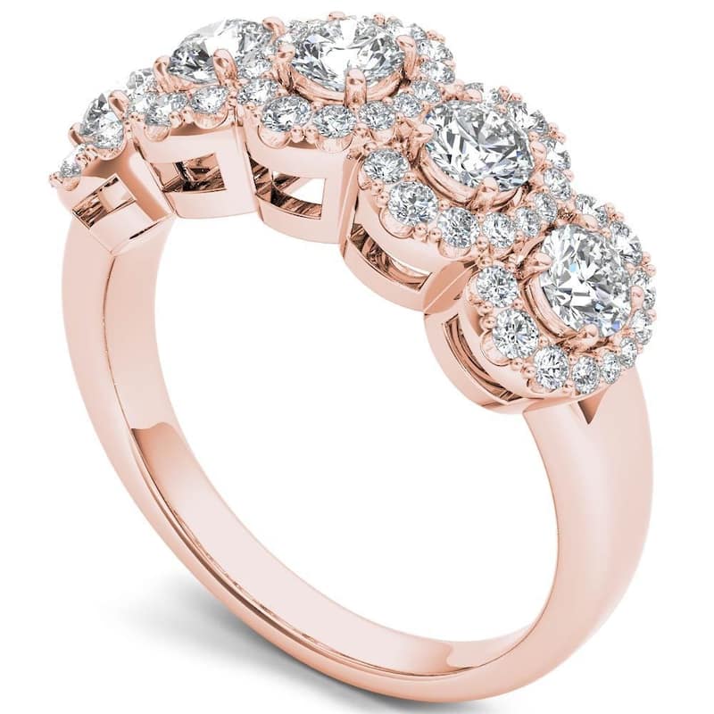 De Couer IGI Certified 14k Rose Gold 1 1/10 ct TDW Diamond Halo Ring - Pink