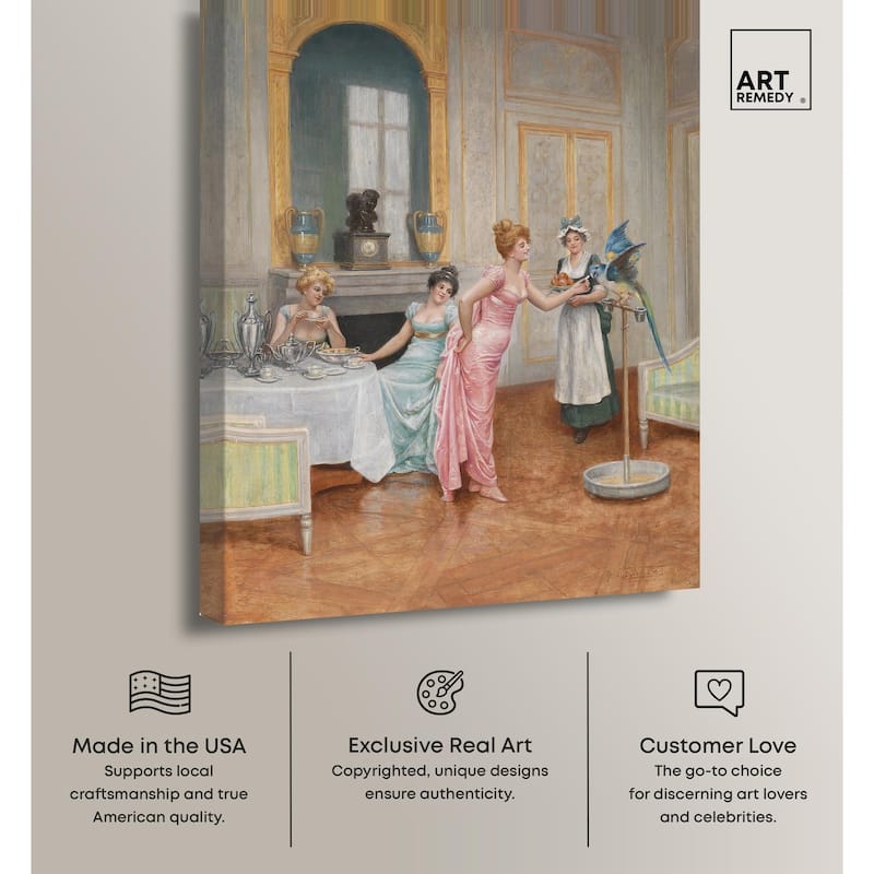 The Parrot and the Tea Party Canvas by Art Remedy, Gallery Wrapped
