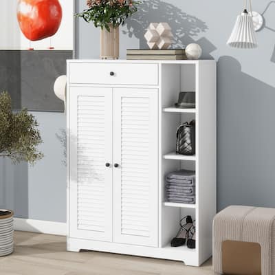 Modern Freestanding Shoe Rack with 2 Shutter Doors, Adjustable Shelves, and Top Drawer, Ideal for Entryway, Hallway, Living Room