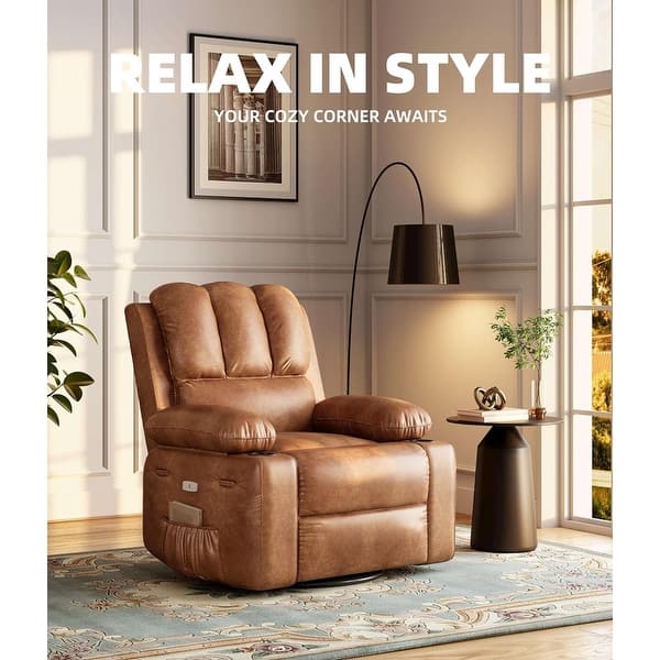 slide 2 of 75, Oversized power recliner with heat, massage, 360 degrees swivel, and cup holder. 22" Seat Width Dual-toneretro