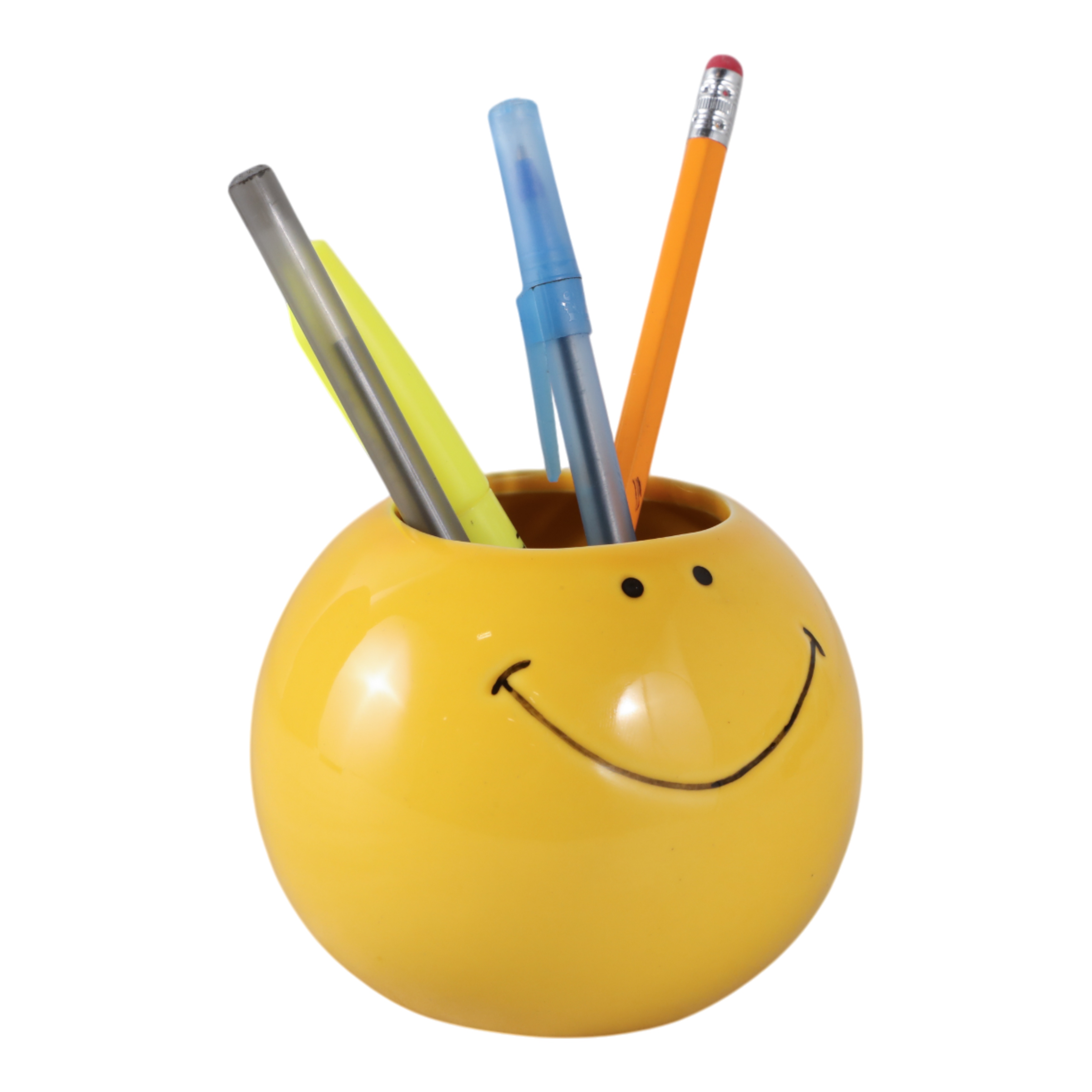 Chic Smiley Face Round Pencil Cup Storage - 4", Yellow & Black - 4.0"
