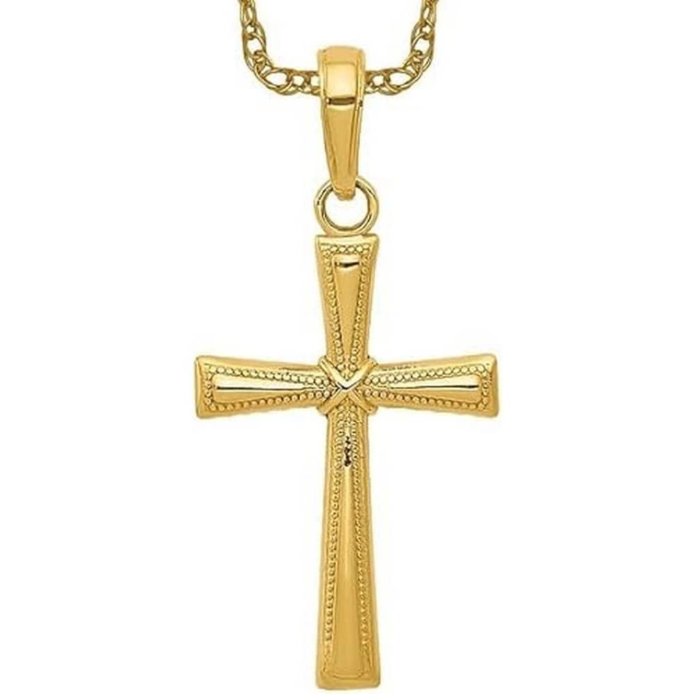 Curata 14k Yellow Gold Textured Edge X Center Flared Cross Necklace - 20x16mm