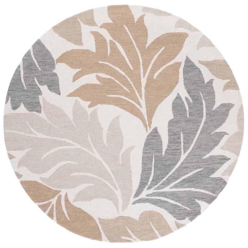 SAFAVIEH Handmade Jardin Jappe Country Botanical Wool Rug - 6' Round - Ivory/Brown