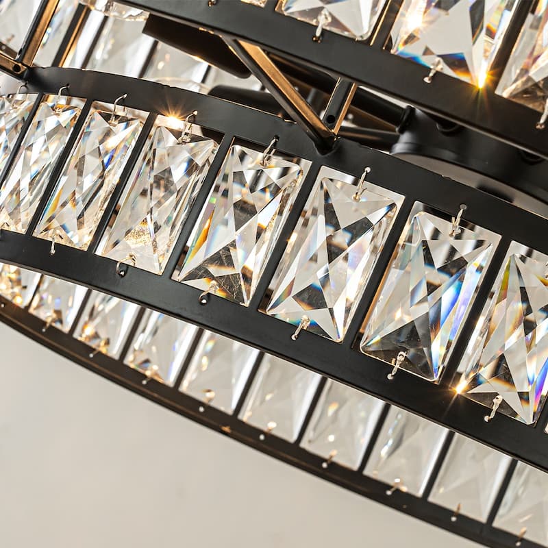 Modern Crystal Chandelier Matte Black Finish Tiered Drum Pendant Light for Small Spaces Dining Room Entryway