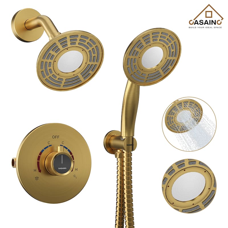 CASAINC 2-Spray 5 in. Shower Faucet Kit Wall Mounted Fixed and Handheld Dual Shower Heads 1.8 GPM - 5" x 5"