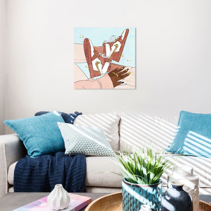 Wynwood Studio Canvas Fashion and Glam Her Manicures and Sneakers Pink and Light Blue Glam Wall Art Canvas Print - 20 x 20